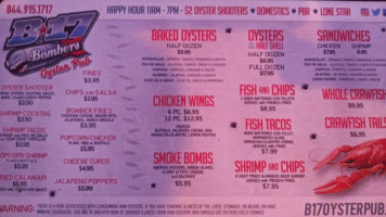 B-17 Bombers Oyster Pub menu