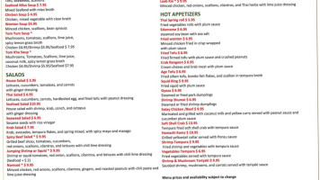 Ninja Thai And Sushi menu