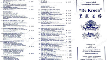 Chinees-indisch De Kroon menu