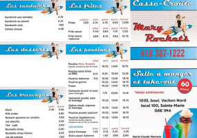 Casse-croute Mary Rockets menu