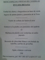 Casa Retana menu