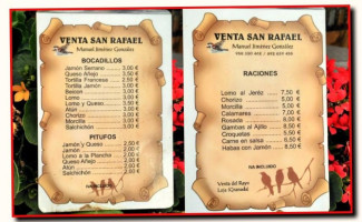 Venta San Rafael menu