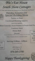 South Shore Cottages menu