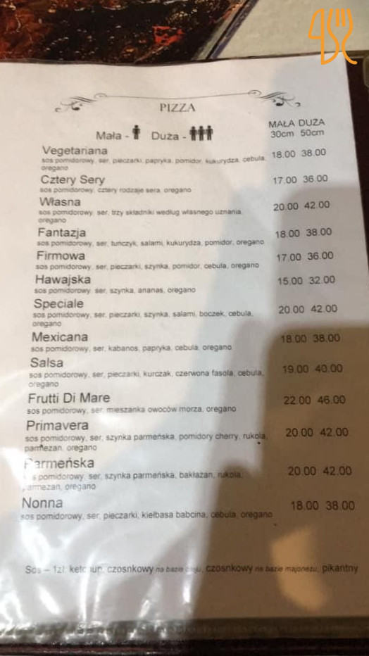 Pizzeria Siciliana W Białowieży Menu