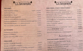 Taberna La Zarzamora menu