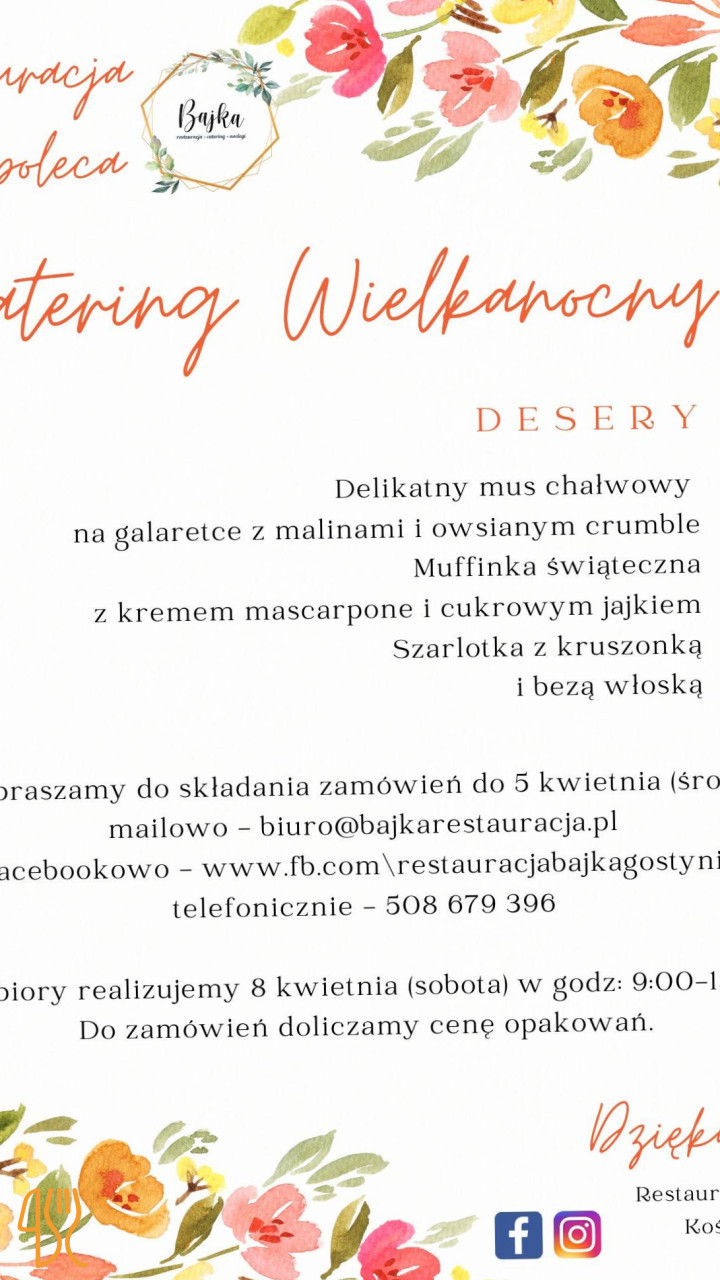 Bajka Lunch, Catering, Przyjęcia Okolicznościowe, Noclegii Menu