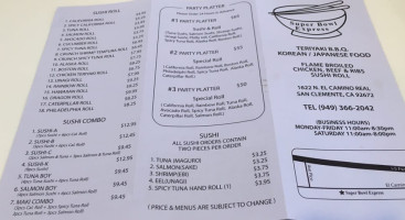 Super Bowl Express menu