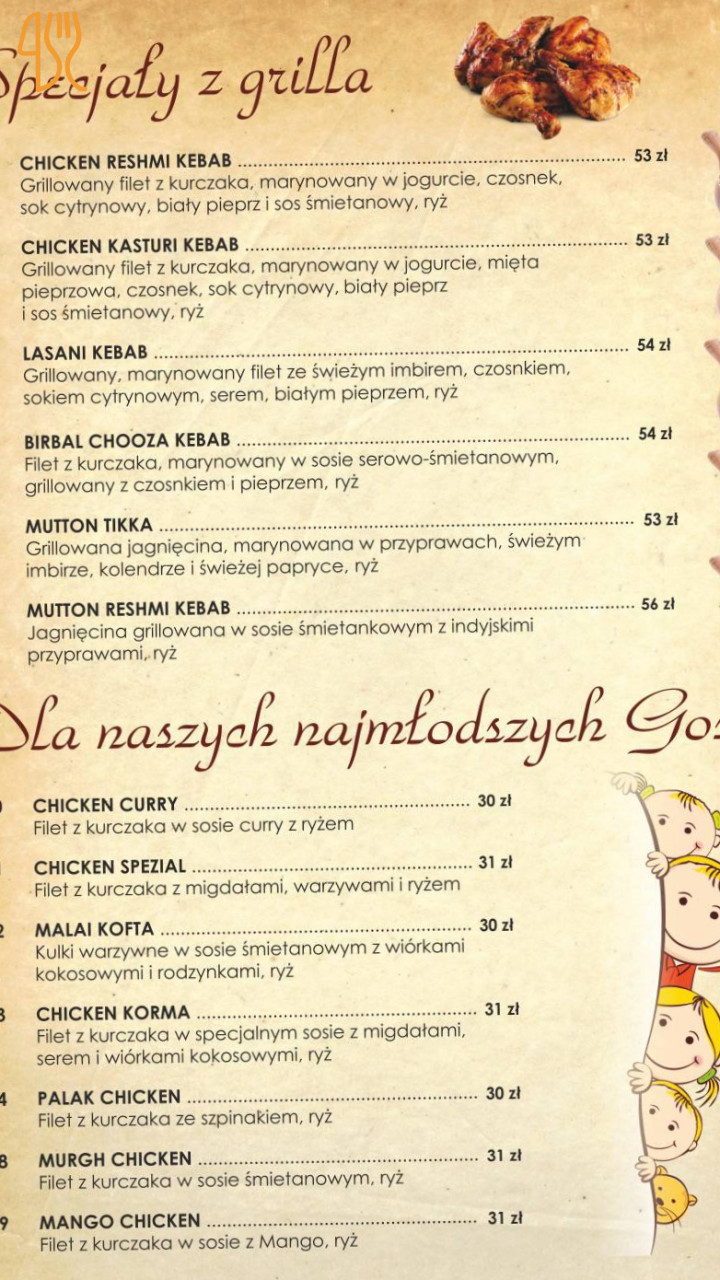 Taj-mahal Indyjska Menu