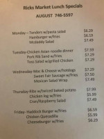 Rick's Market menu