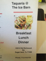 The Ice Barn menu