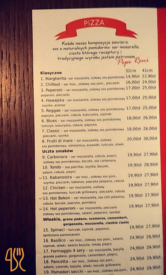 Pizzeria Pepe Roni Menu