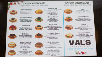 Val's Cheesecakes, The Shop menu