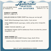 Automatic Seafood And Oysters menu