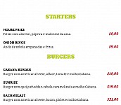 Cabana Burger menu