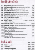 Yanaki Sushi menu