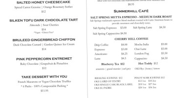 Summerhill Pyramid Winery menu