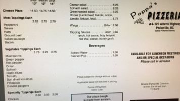 Poppa's Pizzeria menu