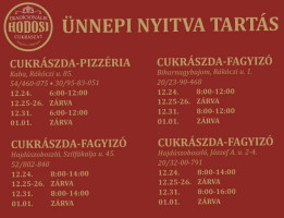 Hodosi Cukrászda Pizzéria menu