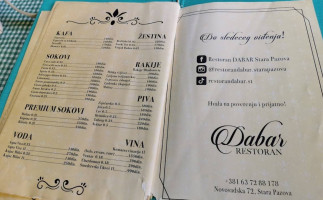 Restoran Dabar Stara Pazova menu