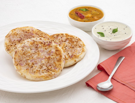 Onion Uthappam With Sambar And Chutney