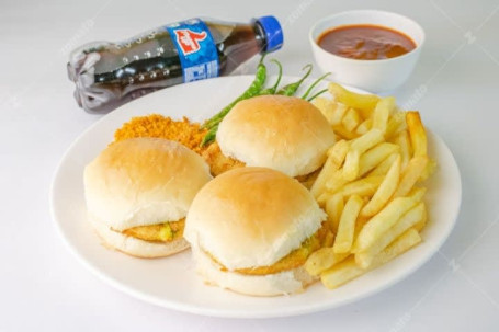 Vada Pav (3 Pcs) Regular French Fries Soft Drink (500 Ml) Combo