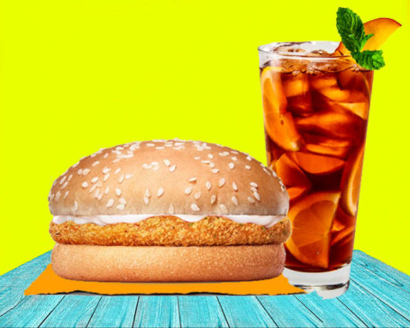 1 Crunchy Veg Burger With Lemon Ice Tea