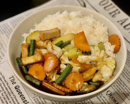 Stirfry Mixed Vegetables Tofu On Rice