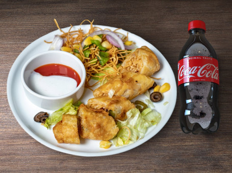 Spring Roll Salad Cheese Corn Roll Or Paneer Finger Coke