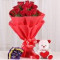 Red Roses Bouquet With Teddy Dairy Milk Chocolate