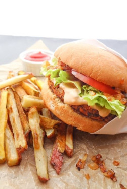 Veggie Burger With Fries And Fresh Lime Soda