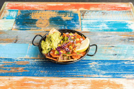 Blue And White Corn Chips, Salsa And Guacamole