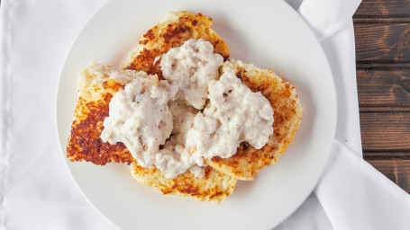 Fresh Biscuits Gravy With Three Strips Of Bacon