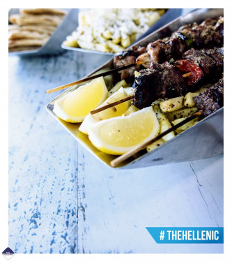 8 Kalamaki (Souvlaki Skewers) Tzatziki Hellenic Chips Pita